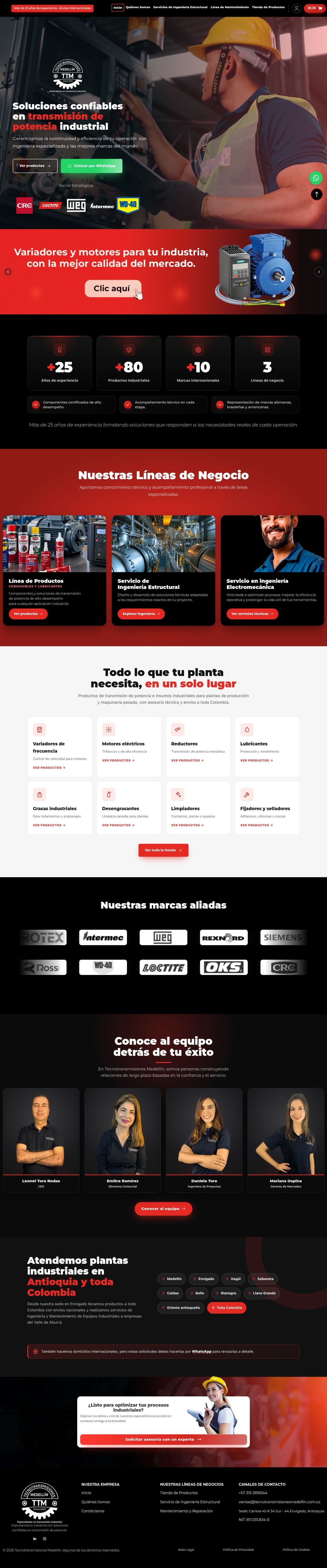 Recorrido por el sitio web de Tecnotransmisiones Medellín